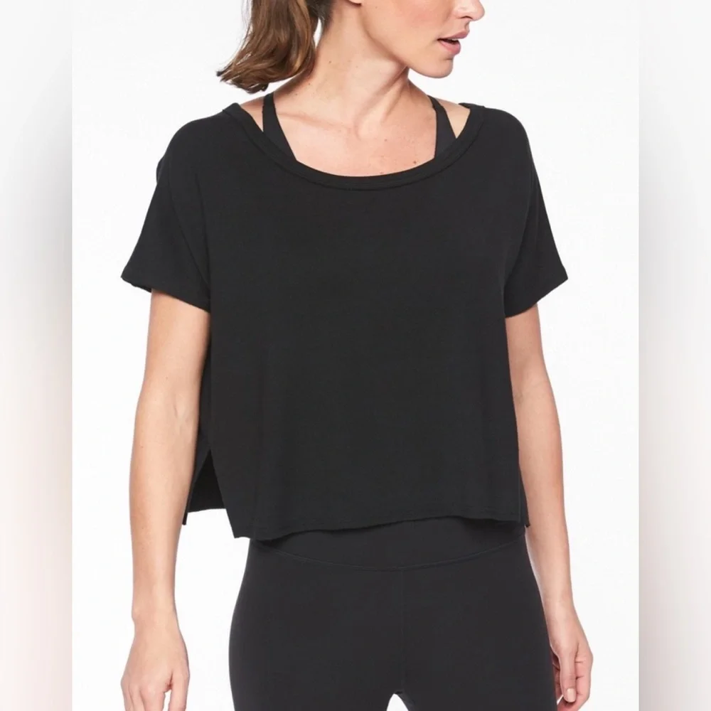 Athleta Unwind Crop Sweatshirt Short Sleeve Top in Black, Women’s Size Large (L) - Picture 8 of 8